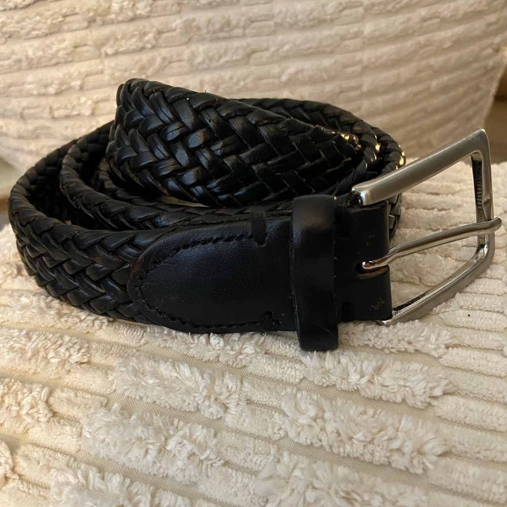 MEN'S TRAFALGAR Dark Brown/ Black GENUINE BRAIDED LEATHER BELT SIZE 38 Brass
